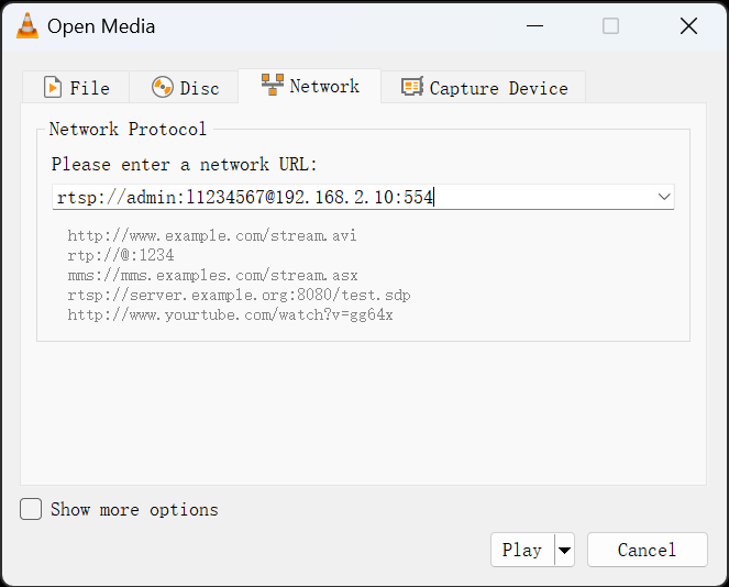 VLC open network stream